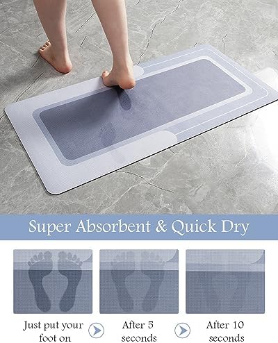 MontVoo-Bath Mat Runner Long Bathroom Mat Rug Non Slip Super Absorbent Stain Resistant Quick Dry Thin Bathroom Rug Fit Under Door-Bath Mats for Bathroom Floor Bathtub Vanity-Bathmat 17"x70" Blue