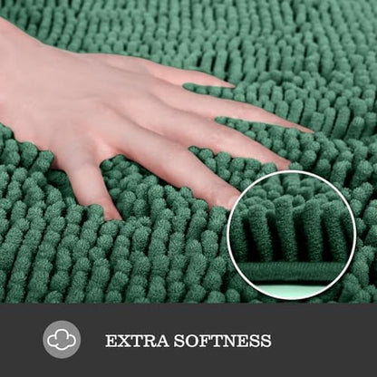 Yeaban Chenille Dark Green Bathroom Rug 24"x36", Non-Slip Rubber Backing