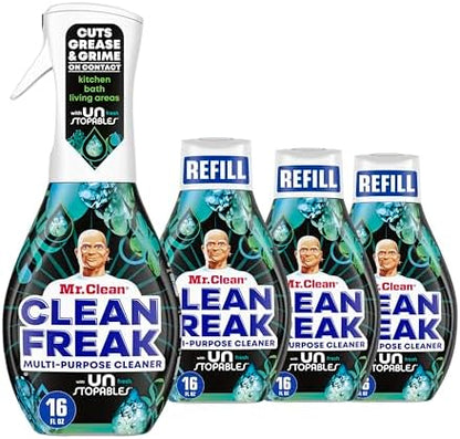 Mr. Clean Clean Freak Multi Surface Cleaning Spray, Deep Cleaning Mist Starter Kit and Refill Bundle, Unstopables Fresh Scent, 64 fl oz