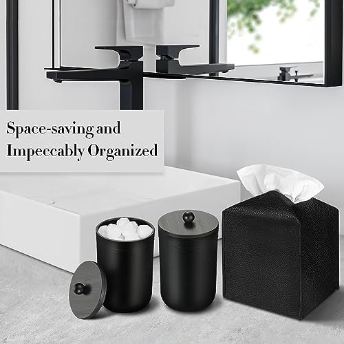 Black Bathroom Accessories Set, 10Pcs Bathroom Accessory Set with Trash Can, Soap Dispenser and Toothbrush Holder, Soap Dish, Cotton Ball & Qtip Holder, Toilet Brush Holder, Tissue Box Cover