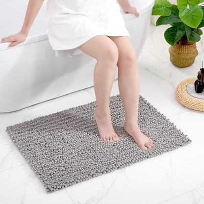 Disolla Grey Bathroom Rug 20x32 Inch - Luxury Chenille Bath Mat, Thick Shaggy Plush Absorbent Rug, Non-Slip Machine Washable Mats for Bathroom Floor & Decor