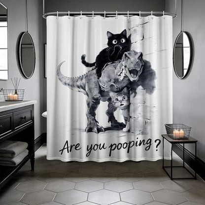 Black Cat Riding Dinosaur Shower Curtain Dino, 60x72 Inchs