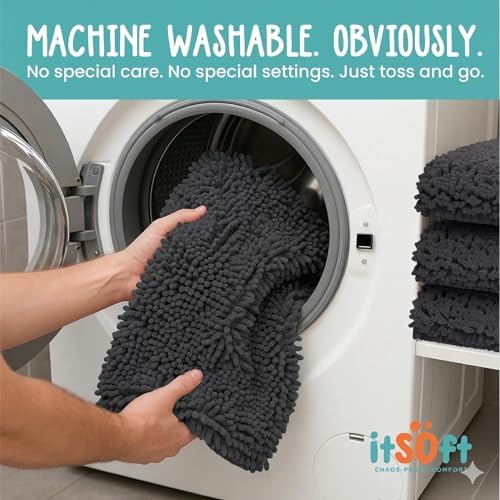 Small Chenille Bath Mats 25"x18", Plush Absorbent Bath Mats Quick Dry, Soft & Machine Washable, Non Slip Carpet for Bathroom, Thick Bathroom Rugs, Shower Restroom Rug Mat, Alfombras De Bano, Bathrugs