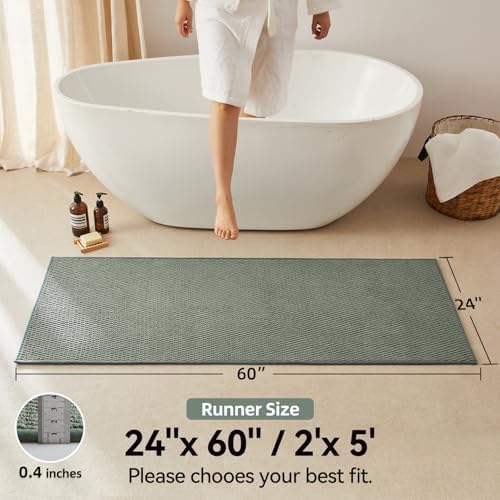 Triohero Bathroom Runner Rug, Long Bath Mat Washable Thin Quick Dry Low Pile Bathroom Runner Rugs 24 x 60 Non Slip, Sage Green 24"x60"