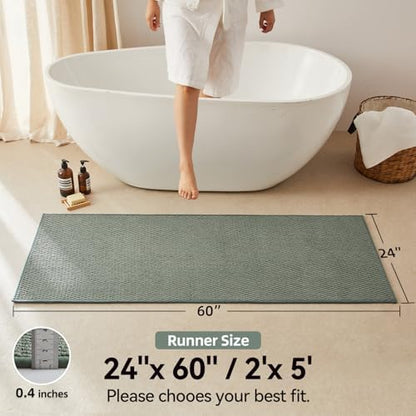 Triohero Bathroom Runner Rug, Long Bath Mat Washable Thin Quick Dry Low Pile Bathroom Runner Rugs 24 x 60 Non Slip, Sage Green 24"x60"