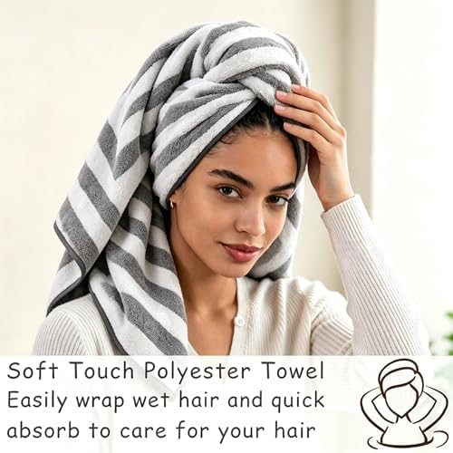 2 Piece Gray Cabana Stripe Hand Towels for Bathroom 16"x31" Ultra Soft Breathable Hand Face Towels Highly Absorbent Towel Quick Dry Towel for Spa Gym Hotel Travel Camp