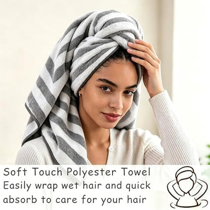 2 Piece Gray Cabana Stripe Hand Towels for Bathroom 16"x31" Ultra Soft Breathable Hand Face Towels Highly Absorbent Towel Quick Dry Towel for Spa Gym Hotel Travel Camp