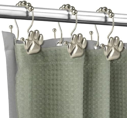Sunlit Fashion Design Cute Paw Print Polished Double Shower Curtain Hooks for Dog Cat and Bear, Rust Proof Oil Rubbed Metal Shower Curtain Rings-12 Pack