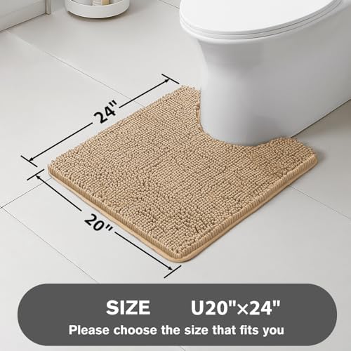 Beige Toilet Rug U Shaped – Absorbent and Washable Contour Bathroom Rugs for Toilet, Non-Slip, Thick Soft Chenille Contoured Bath Mat - 20" x 24"