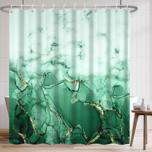 Green Marble Waterproof Bathroom Shower Curtain 72x72 inches