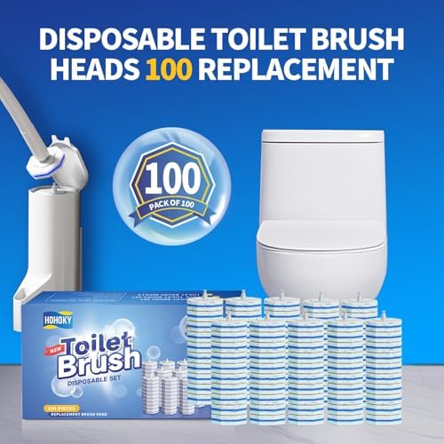 Hohoky 100pc Bulk Toilet Brush Refills - Disposable Toilet Brush Replacement Heads, Pack for Household Cleaning Bathroom cleaners Compatible Heads,washroom mats Cleaning System,Clean Refill Pads.