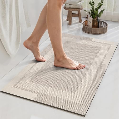 YDKGL Non Slip Bath Mat Thin Bathroom Rugs Fit Under Door Beige 16"x 24"