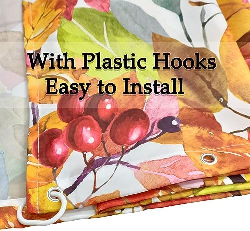 Fall Pumpkin Shower Curtains for Bathroom, Thanksgiving Teal Eucalyptus Leaves Watercolor Pumpkins Farmhouse Rustic Vintage Boho Bathroom Decor Set, Waterproof Fabric Polyester with Hooks 72x78 White