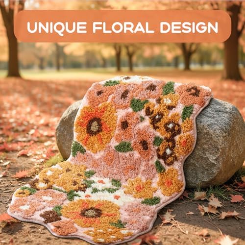 TRUEDAYS Floral Bath Mat, Cute Bath Mat for Bathroom, 32'' x 20'', Orange
