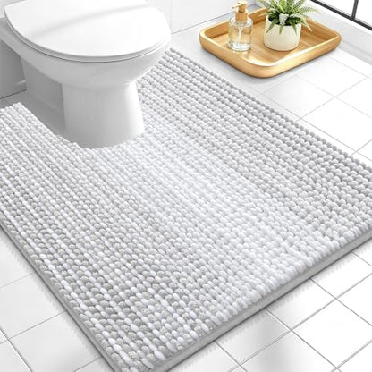 OLANLY Toilet Rugs U-Shaped 24x20, Chenille Contour Bath Mat, Light Grey