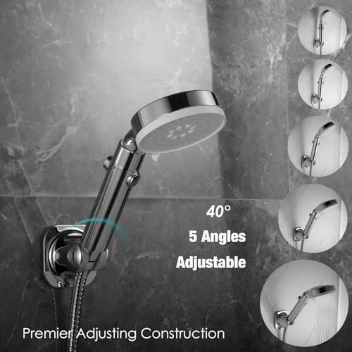 Handheld Shower Head Holder - 5 Positions Adjustable - Slide to Fit - Adhesive Mount with Screw Option, Bathroom Wall Mount Shower Hose Holder (Chrome)