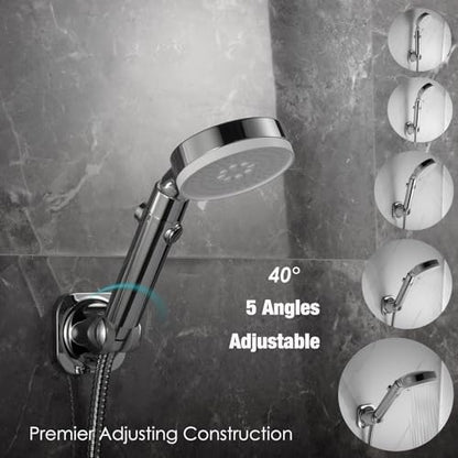 Handheld Shower Head Holder - 5 Positions Adjustable - Slide to Fit - Adhesive Mount with Screw Option, Bathroom Wall Mount Shower Hose Holder (Chrome)