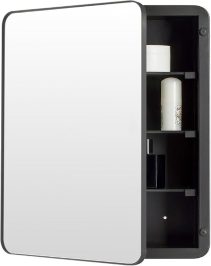 20’’x26’’ Medicine Cabinet,Metal Framed Medicine Cabinet Mirror with Round Corner,Recessed and Surface Mount Bathroom Mirror with Storage, Removeable Shelves,Dark Gray Frame