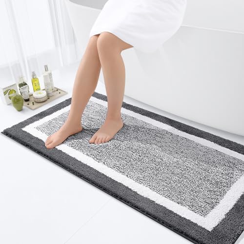 OLANLY Bathroom Runner Rugs 47x24, Long Bath Mats for Bathroom, Dark Grey