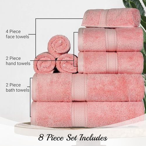 SUPERIOR Egyptian Cotton Ultra Plush & Absorbent, 8 Piece Set, Tea Rose