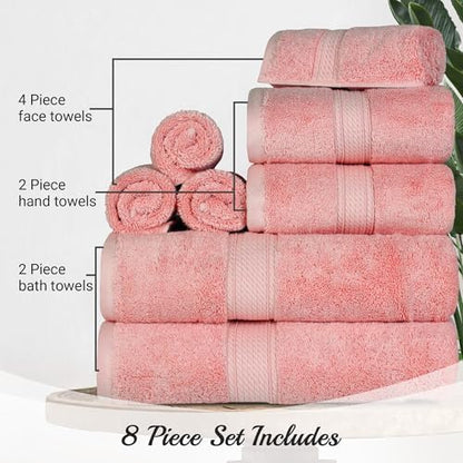 SUPERIOR Egyptian Cotton Ultra Plush & Absorbent, 8 Piece Set, Tea Rose