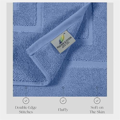 Feather & Stitch 2 Piece Towel Like Bath Mats (30x21 Inch) 100% Cotton Terry Bath Mats, Bathroom Shower Floor Mats [NOT A Bathroom Rug], Soft Absorbent Washable Mats - Faded Denim