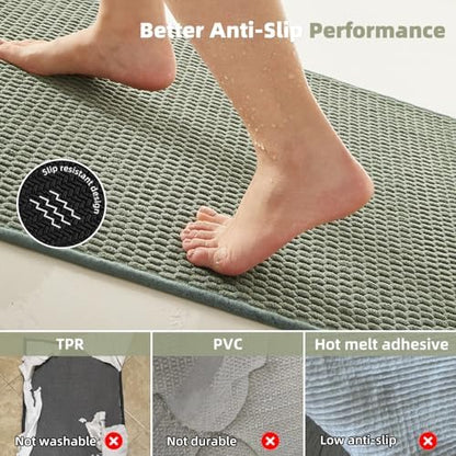 TYUU Large Bathroom Rugs Non Slip Washable Bath Rugs Super Absorbent Bathroom Rug Thin Quick Dry Low Pile Bath Mats, Sage Green 36"x48"