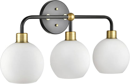 Lukasa Modern Bathroom Vanity Lights Fixtures 3-Lights Over Mirror Lighting Matte Black and Gold Vanity Lights for Bathroom Light Fixtures Frosted Glass Covers, UL Listed