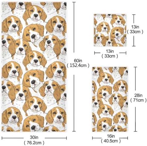 Naanle Cute Cartoon Beagle Dog Soft Luxury Decorative Set of 3 Towels, 1 Bath Towel+1 Hand Towel+1 Washcloth, Multipurpose for Bathroom, Hotel, Gym, Spa and Kitchen