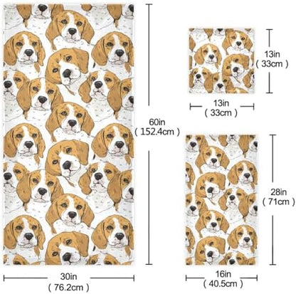 Naanle Cute Cartoon Beagle Dog Soft Luxury Decorative Set of 3 Towels, 1 Bath Towel+1 Hand Towel+1 Washcloth, Multipurpose for Bathroom, Hotel, Gym, Spa and Kitchen