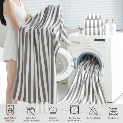 18 Pcs Light Gray Stripe Bath Towel Set with Hanging Loop-6 Bath Towels,6 Hand Towels,6 Washcloths Soft Family Towels Set Bathroom Towel Highly Absorbent Quick Dry Shower Towel for Beach Spa Gym Hotel