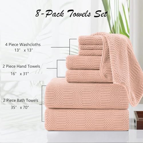 8 Pcs Pink Oversized Bath Towel Set-2 Extra Large Bath Sheets,2 Hand Towels,4 Washcloths-600GSM Soft Highly Absorbent Quick Dry Beach Chair Towels