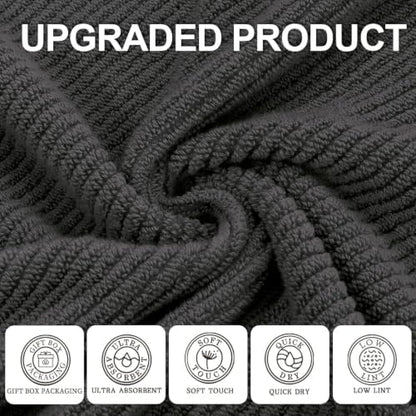 VOOVA & MOVAS Washcloths 6PC, 100% Cotton, 13x13 in, Dark Gray