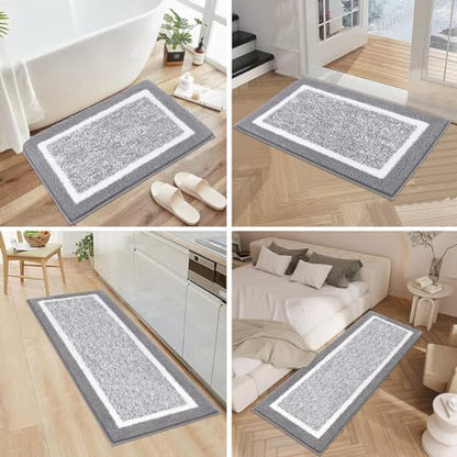 Pauwer Bathroom Rug Sets 3 Piece, Non Slip Washable Bath Mat, Light Grey