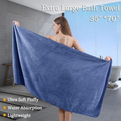 Ycosy 8-Piece Bath Towels Set,2 Oversized Large Bath Sheet,2 Hand Towels and 4 Washcloths - 600 GSM Soft Microfiber Highly Absorbent Quick Dry Shower Towel for Bathroom Hotel and Spa,Air Force Blue