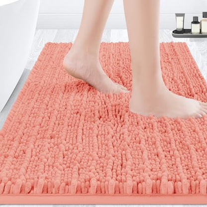 ACCUMTEK Upgrade Luxury Coral Bathroom Rug Mat 32"x20", Ultra Soft Thick Absorbent Bath Mats, Non Slip Chenille Toilet Mat for Bathroom, Bedroom, Kitchen, Shower, Tub