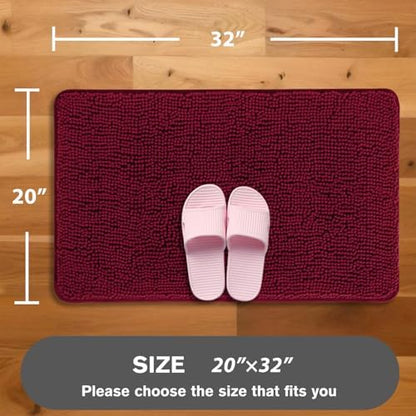 Vivid Burgundy Bathroom Rugs – Absorbent and Washable Bath Mat, Non-Slip, Thick Soft Chenille Bath Rugs for Bathroom Floor, Shower, Sink - 20" x 32"