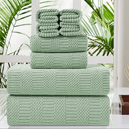 8 Pcs Green Oversized Bath Towel Set-2 Extra Large Bath Sheets,2 Hand Towels,4 Washcloths Soft Bathroom Towels Highly Absorbent Quick Dry Beach Chair Towels Woven Towels for Hotel and Spa