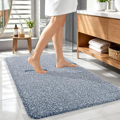 OLANLY Microfiber Bathroom Rugs 44x32, Quick Dry Bath Mat, Navy and White