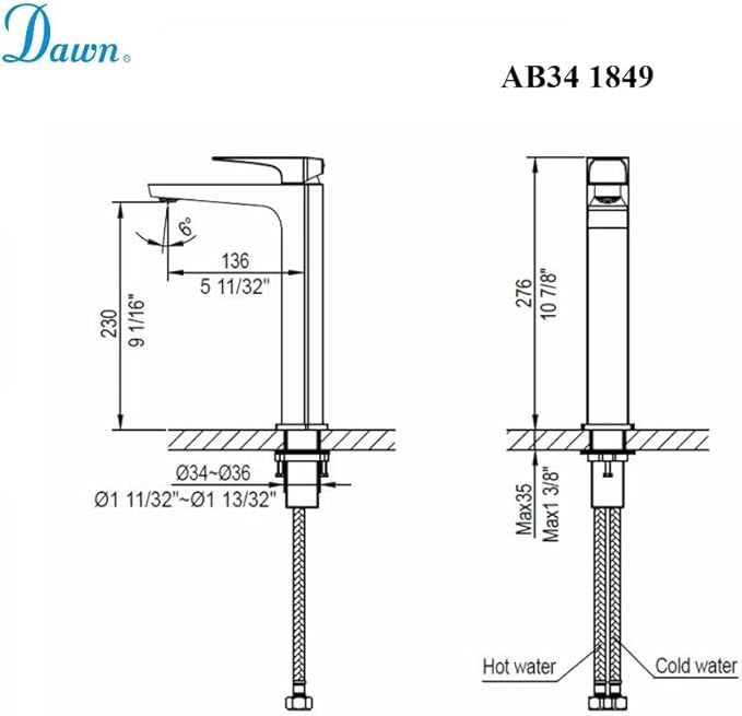 Dawn Single Lever Lavatory Tall Faucet for Vessel Sink, Solid Brass Construction, Ceramic Disk Cartridge Matte Gold, AB34 1849MAG