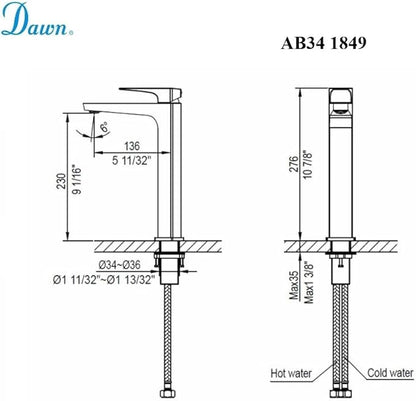 Dawn Single Lever Lavatory Tall Faucet for Vessel Sink, Solid Brass Construction, Ceramic Disk Cartridge Matte Gold, AB34 1849MAG