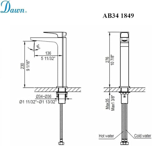 Dawn Single Lever Lavatory Tall Faucet for Vessel Sink, Solid Brass Construction, Ceramic Disk Cartridge Matte Gold, AB34 1849MAG