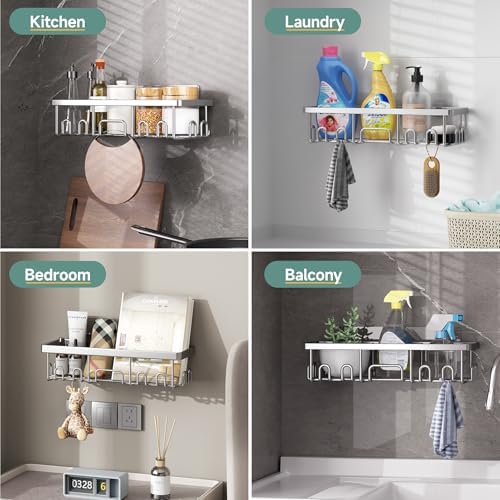 Veken Shower Caddy 6-Pack, Advanced Rustproof Design, No Drilling Adhesive Shelves, Rack with Soap Holder, Large Capacity Bathroom Organizers and Storage, Wall-Mounted Kitchen & Home Decor, Silver