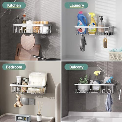 Veken Shower Caddy 6-Pack, Advanced Rustproof Design, No Drilling Adhesive Shelves, Rack with Soap Holder, Large Capacity Bathroom Organizers and Storage, Wall-Mounted Kitchen & Home Decor, Silver