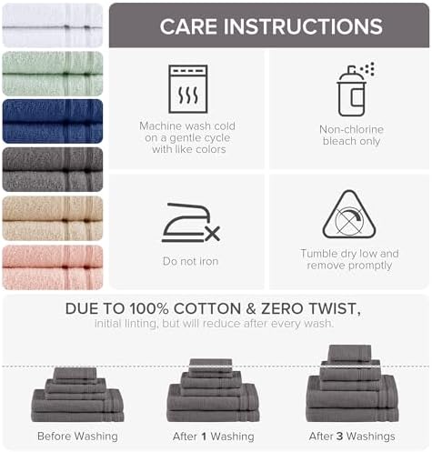 Comfort Spaces 6 Pc Towel Set, 100% Cotton Zero Twist, Dark Grey