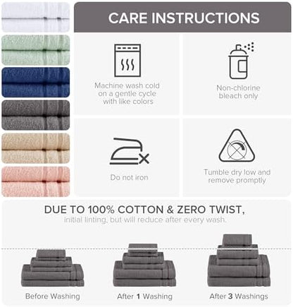 Comfort Spaces 6 Pc Towel Set, 100% Cotton Zero Twist, Dark Grey