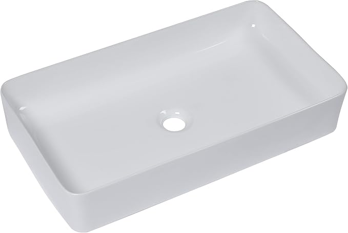 Logmey 24" Bathroom Sink Dorp in 24x14 Large White Vessel Sink for Bathroom Porcelain Rectangule Ceramic Modern Countertop Above Counter Bathroom Vanity Sink Art Basin