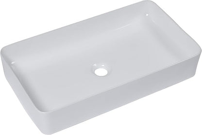 Logmey 24" Bathroom Sink Dorp in 24x14 Large White Vessel Sink for Bathroom Porcelain Rectangule Ceramic Modern Countertop Above Counter Bathroom Vanity Sink Art Basin