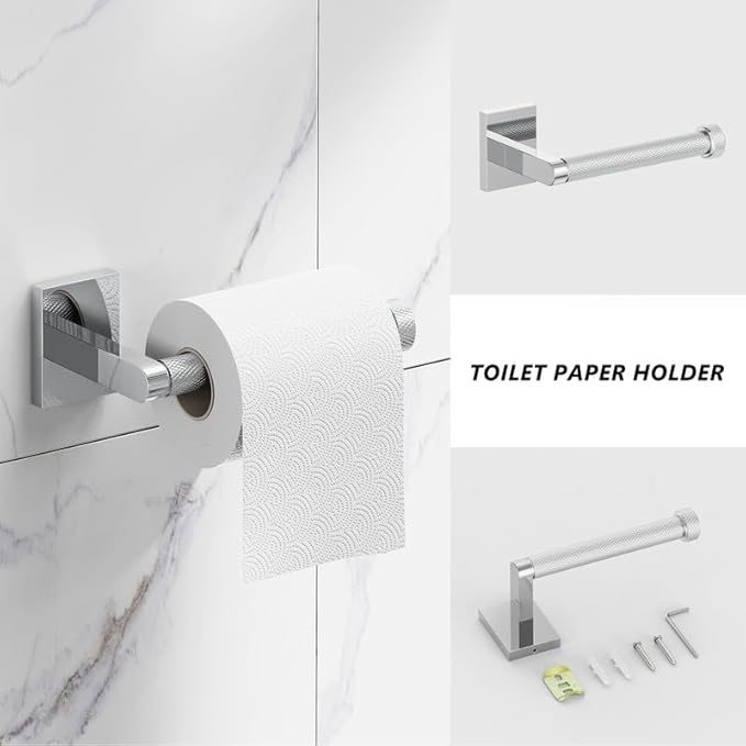 Bathroom Hardware Set 4 Piece Brushed Nickel/Brushed Gold Bathroom Accessories Set Including 24" Hand Towel Bars, Toilet Paper Holders, Towel Rings, Robe Towel Hooks (4pcs, Brushed Gold)