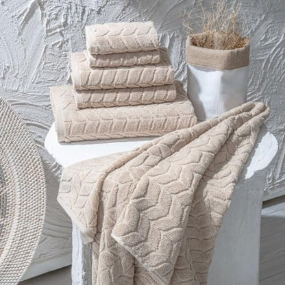 BAGNO MILANO Turkish Cotton Bath Towels, Hand Towels - Soft Plush Jacquard Collection - Highly Absorbent Towel Set (Sand Beige, 6 pcs Towel Set)